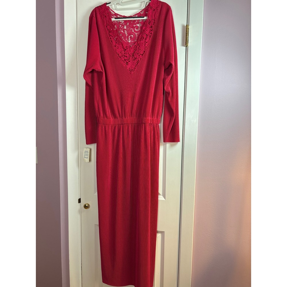 Vintage Spiegel‎ Outlet QPs Red Pleated Lace V-Neck Maxi Dress XL NWT